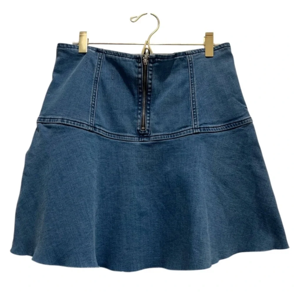 Free People Highlands Denim Blue Asymmetrical Skater Mini Skirt Raw Hem Y2K 90s